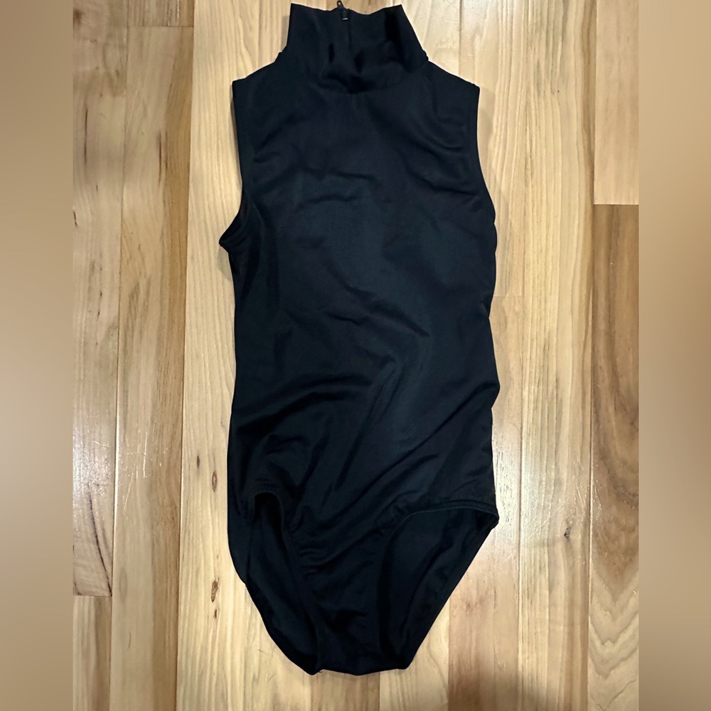 Weissman girls black mock neck leotard with back zipper IC